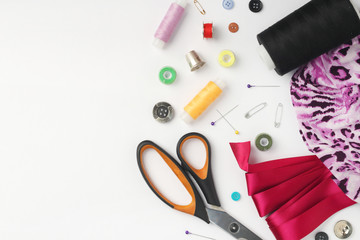 Tailoring and sewing concept background with copy space