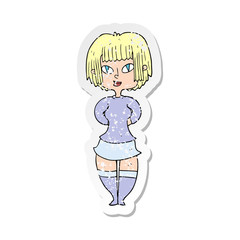 retro distressed sticker of a cartoon happy woman