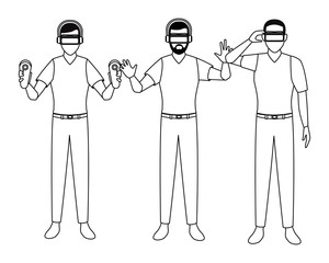 People playing with virtual reality in black and white