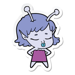 sticker of a cute alien girl cartoon