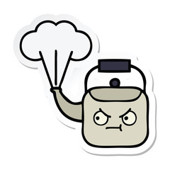 sticker of a cute cartoon steaming kettle
