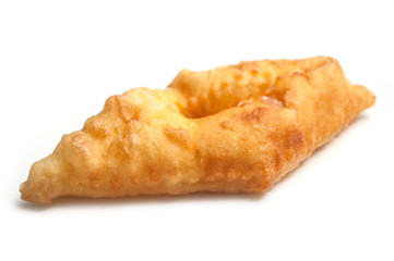 closeup of french pastry white background