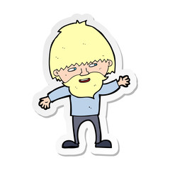 sticker of a cartoon happy bearded man waving