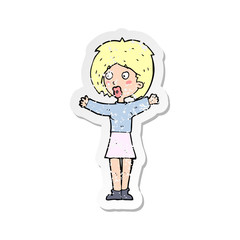 retro distressed sticker of a cartoon worried woman