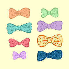 set of funny bows. Hand-drawn multicolored vector illustration.