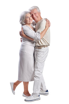 Portrait Of Happy Senior Couple Posing On White Background