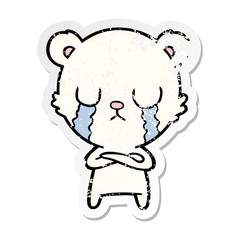 distressed sticker of a crying polar bear cartoon
