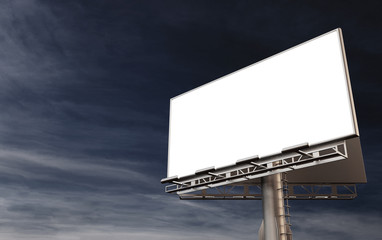 3D rendering of blank billboard (empty advertisement) with clouds. Empty mockup template