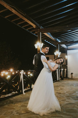 Bride and groom dancing