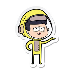 sticker of a cartoon tired astronaut