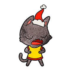 talking cat textured cartoon of a wearing santa hat