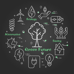 Vector black linear banner of green safe future
