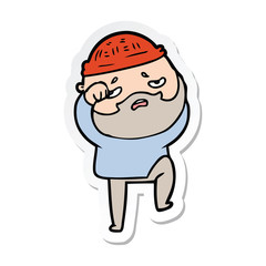 sticker of a cartoon worried man with beard