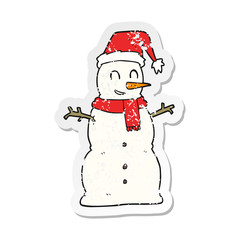 retro distressed sticker of a cartoon snowman