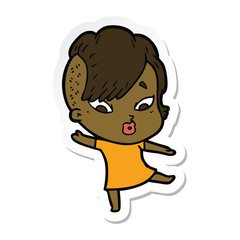 sticker of a cartoon surprised girl