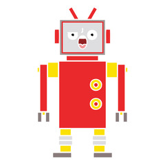 flat color retro cartoon angry robot