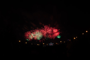 Colorful fireworks on the black sky background