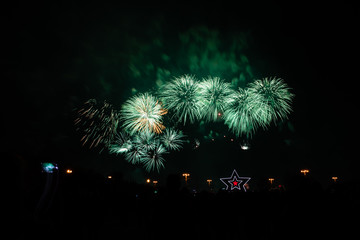 Colorful fireworks on the black sky background
