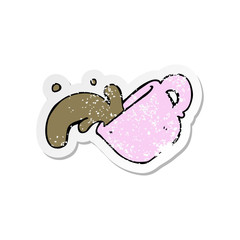 retro distressed sticker of a cartoon spilled coffee