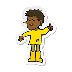 sticker of a cartoon poor boy with positive attitude