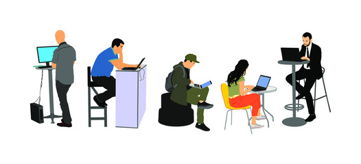 Business people working on computer in office. Man with laptop. Corporate workplace office. Woman typing on pc. Worker sitting and programming in IT hub. Software developer. Freelancer creative job.
