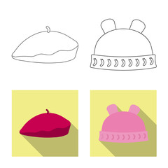 Vector illustration of headgear and cap logo. Set of headgear and accessory stock symbol for web.