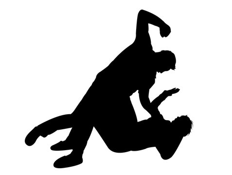 man hitting the woman, silhouette vector