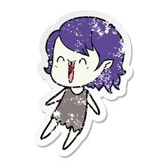 distressed sticker of a cute cartoon happy vampire girl