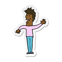 sticker of a cartoon happy man waving