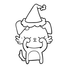 cute line drawing of a dog wearing santa hat