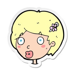 sticker of a cartoon surprised female face