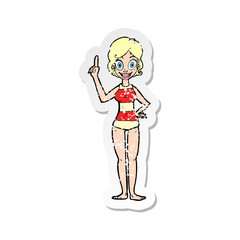retro distressed sticker of a cartoon woman in striped swimsuit