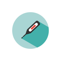 Digital thermometer. Medicine flat color icon with shadow on a green circle