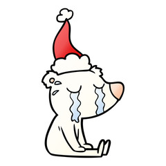 gradient cartoon of a crying sitting polar bear wearing santa hat