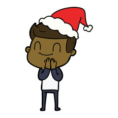 line drawing of a friendly man wearing santa hat