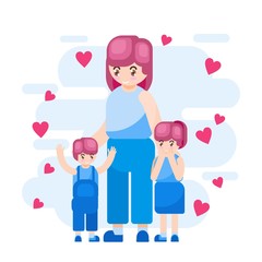VECTOR ILLUSTRATION HAPPY MOTHER DAY FAMILY PARENT WITH LOVE AND CUTE FLOWER