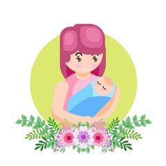 VECTOR ILLUSTRATION HAPPY MOTHER DAY FAMILY PARENT WITH LOVE AND CUTE FLOWER