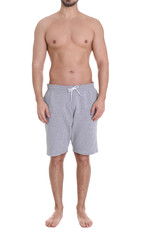 Fototapeta premium Young man on white background, closeup. Weight loss