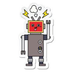 sticker of a cute cartoon crazed robot