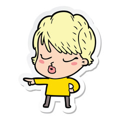 sticker of a cartoon woman with eyes shut