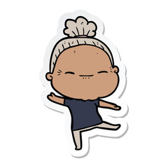 sticker of a cartoon peaceful old woman