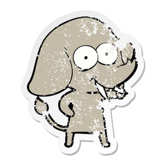 distressed sticker of a happy cartoon elephant