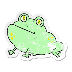 distressed sticker of a quirky hand drawn cartoon frog