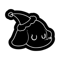 cartoon icon of a elephant face wearing santa hat