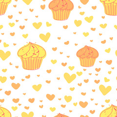Cupcakes pattern background, Cute bakery pattern, Vector illustration.