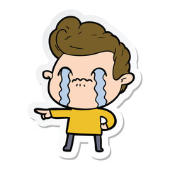 sticker of a cartoon man crying