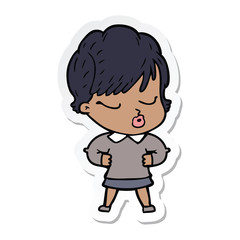 sticker of a cartoon woman with eyes shut