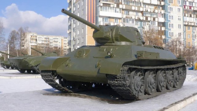 T-34-76 tank. Zhukov square in Novokuznetsk.