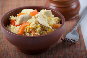 Fried rice with chicken and vegetables