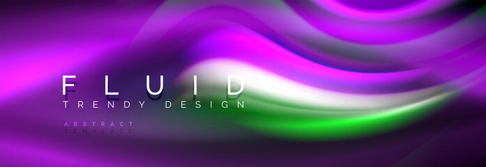 Fluid color neon wave lines background, neon liquid color futuristic paint template